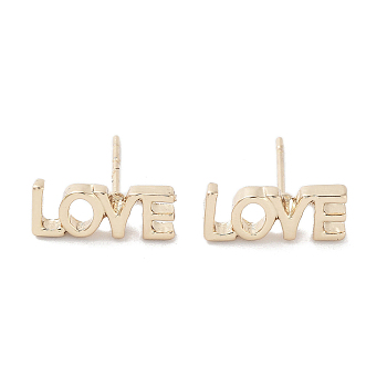 Word LOVE Alloy Studs Earrings for Women, with 304 Stainless Steel Pins, Light Gold, 5.5x13mm