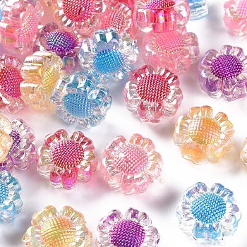 Transparent Acrylic Beads, Bead in Bead, AB Color, Flower, Mixed Color, 5/8 inch(16mm), Hole: 2mm, about 413pcs/500g
