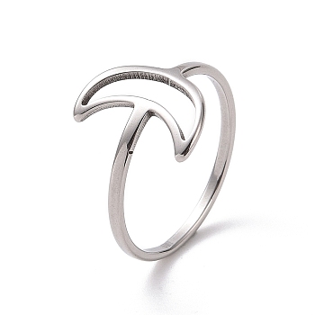 201 Stainless Steel Crescent Moon Finger Ring, Hollow Wide Ring for Women, Stainless Steel Color, US Size 6 1/2(16.9mm)