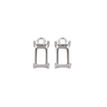 Non-Tarnish 304 Stainless Steel Pendant Rhinestone Settings, for Pointed Back Rhinestone, Open Back Bezel, Rectangle, Stainless Steel Color, Tray: 10x5mm, 14.5x7x4mm, Hole: 2mm