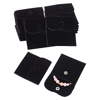 Velvet Jewelry Flap Pouches, Envelope Bag with Snap Button for Earrings, Bracelets, Necklaces Packaging, Square, Black, 6.9x6.9cm