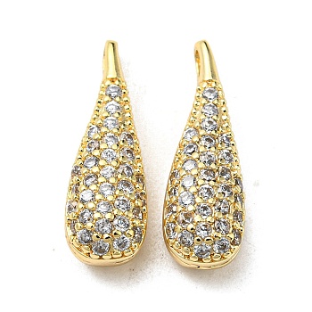 Brass Micro Pave Cubic Zirconia Pendants, Teardrop, Real 16K Gold Plated, 18x6x5mm, Hole: 1.5x3mm
