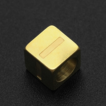 201 Stainless Steel European Beads, Large Hole Beads, Horizontal Hole, Cube, Golden, Letter.I, 7x7x7mm, Hole: 5mm