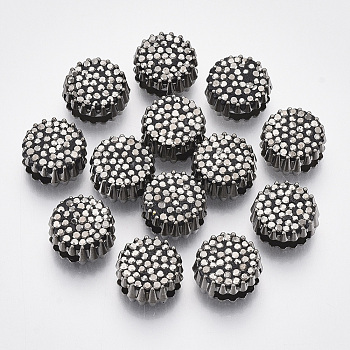 Alloy Slide Charms, with Polymer Clay Rhinestone, Flat Round, Gunmetal, PP13(1.9~2mm), 11x5.5mm, Hole: 8x2mm