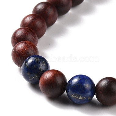 Wood & Lapis Lazuli Beads Necklaces(NJEW-JN04134)-4