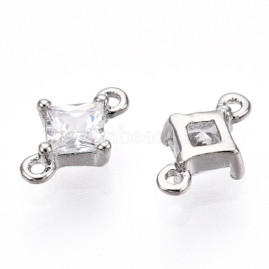 Real Platinum Plated Clear Rhombus Brass+Cubic Zirconia Links