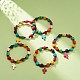 Natural Mashan Jade Skull Beaded Stretch Bracelet with Synthetic Turquoise(Dyed) Cross Charm(BJEW-JB08372)-2