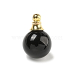 Natural Obsidian Perfume Bottle Pendants, with 304 Stainless Steel Findings, Round, 25x16mm, Hole: 2mm(G-K338-22G-01)