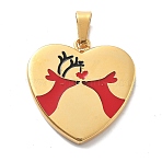 Christmas Ion Plating(IP) 304 Stainless Steel Enamel Pendants, Heart with Deer Charm, Real 14K Gold Plated, 26x25x3mm, Hole: 6x3.5mm(STAS-Z098-36G)