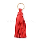PU leather Tassel Pendants Keychains, with Light Gold Plated Iron Finding, Red, 143mm(KEYC-WH0021-36A)