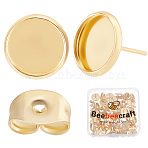 50Pcs 304 Stainless Steel Stud Earring Settings, Flat Round, with 50Pcs Ear Nuts, Golden, 13x12mm, Pin: 0.8mm, Tray: 10mm(STAS-BBC0001-67)