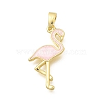 Brass Enamel Pendants, Flamingo Charms, Long-Lasting Plated, Real 18K Gold Plated, Pink, 22x12x2mm, Hole: 5x3mm(KK-B187-14G-01)