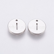 304 Stainless Steel Charms,  Flat Round with Letter, Stainless Steel Color, Letter.I, 10x1mm, Hole: 1mm(STAS-P225-104P-21)