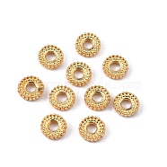 Brass Spacer Bead, Flat Round with Gear Lace, Real 18K Gold Plated, 6x1.5mm, Hole: 2mm(KK-WH0046-60A)