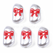3D Printed ABS Plastic Imitation Pearl Beads, Oval with Bowknot, Red, 18x10x7mm, Hole: 1.5mm(KY-S163-437)
