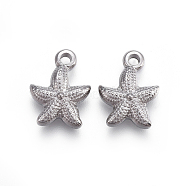 304 Stainless Steel Charms,  Starfish/Sea Stars, Stainless Steel Color, 13x10x3mm, Hole: 1.6mm(STAS-I117-05P)