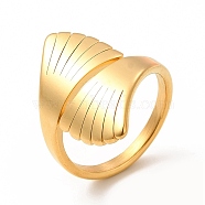 Ion Plating(IP) 304 Stainless Steel Finger Rings for Women Men, Leaf Wide Band Rings, Real 18K Gold Plated, US Size 7 1/4(17.5mm), 2.5~23mm(RJEW-C049-24A-G)
