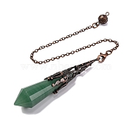 Natural Green Aventurine Pointed Dowsing Pendulum Big Pendants, Lead Free & Cadmium Free, with Red Copper Tone Brass Findings, Hexagonal Cone, 265mm, Hole: 2mm(G-H285-06R-A17)