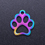Ion Plating(IP) 201 Stainless Steel Pet Charms, Dog Paw Prints, Rainbow Color, 13x12x1mm, Hole: 1.5mm(STAS-Q201-JN210)