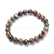 Natural Multi-Color Agate Stretch Beaded Bracelets, Round, Inner Diameter: 2-1/8 inch(5.5cm), Beads: 8~9mm(G-A185-01E)