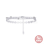 Rhodium Plated 925 Sterling Silver Satellite & Flat Round Link Chains Double-Layer Multi-strand Bracelet, Real Platinum Plated, 6-3/8 inch(16.3cm)(STER-M116-09P)