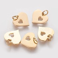 304 Stainless Steel Pendants, Heart with Heart, Golden, 12x12.5x1mm, Hole: 3mm(A-STAS-Q201-T457G)