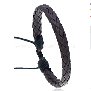 PU Imitation Leather Braided Cord Bracelets for Women, Adjustable Waxed Cord Bracelets, Coconut Brown, 3/8 inch(0.9cm), Inner Diameter: 2-3/8~3-1/2 inch(6.1~8.8cm)(BJEW-M290-01K)