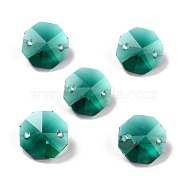 Electroplate Glass Links Connectors, Faceted, for Chandelier Prism Beads Chain, DIY Craft Jewelry Decoration, Octagon, Dark Cyan, 14x14x7.5mm, Hole: 1.6mm(EGLA-I014-01E)