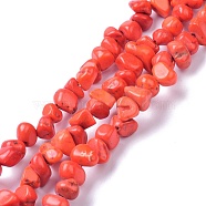 Natural Magnesite Beads Strands, Dyed, Chip, Orange Red, 6~10x6~10x3~4mm, Hole: 0.5~0.7mm, 15.55''~16.54''(39.5~42cm)(TURQ-P001-02A-10)