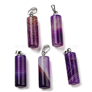 Natural Banded Agate Pendants, with Platinum Tone Brass Findings, Dyed & Heated, Column Charms, 26~27x8~8.5mm, Hole: 4x6.5mm(G-E135-02P-16)