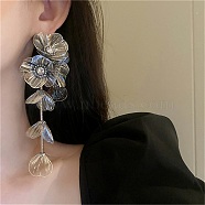 Flower Alloy Rhinestone Stud Earrings for Women, with 925 Sterling Silver Plated Pin, Platinum, 117x54mm(EJEW-Z056-01P)