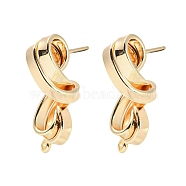 Brass Stud Earrings Findings, with Loops, Twist, Real 18K Gold Plated, 28x10mm, Hole: 1.4mm, Pin: 10x0.8mm(KK-K351-24G)