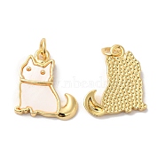 Rack Plating Brass Pendants, Cat Shape Charms, with Natural Shell, Long-Lasting Plated, Cadmium Free & Lead Free, Real 18K Gold Plated, 18.5x16x3mm, Hole: 3.4mm(KK-R144-05G)