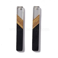 Opaque Resin & Walnut Wood Big Pendants, Rectangle Charms, Black, 52x7x3.5mm, Hole: 1.8mm(RESI-M027-11A)
