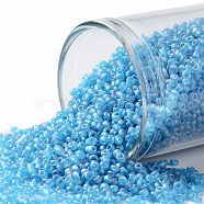 TOHO Round Seed Beads, Japanese Seed Beads, (163BF) Transparent AB Frost Dark Aquamarine, 15/0, 1.5mm, Hole: 0.7mm, about 3000pcs/10g(X-SEED-TR15-0163BF)
