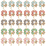 30Pcs 5 Colors Alloy Enamel Pendants, with Rhinestone and ABS Plastic Imitation Pearl Beads, Clover with Tartan Pattern, Mixed Color, 21x16x6mm, Hole: 1.8mm, 6pcs/color(ENAM-HY0001-16)