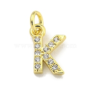 Letter Brass Micro Pave Clear Cubic Zirconia Pendants, Jump Ring, Real 18K Gold Plated, Letter K, 10x7x1.8mm, Jump Ring: 4x0.9mm, Hole: 2.5mm(KK-K354-06G-K)