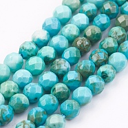 Natural Magnesite Beads Strands, Dyed, Faceted Round, 3mm, Hole: 0.5mm, about 118pcs/strand, 15.3 inch(39cm)(TURQ-P027-80-3mm)