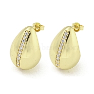 Brass with Cubic Zirconia Stud Earrings, Teardrop, Golden, 21x14mm.(EJEW-Q799-02D-G)