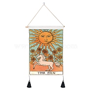 Tarot Pattern Polycotton Wall Hanging Tapestry, Vertical Tapestry, with Wood Rod & Iron Traceless Nail & Cord, for Home Decoration, Rectangle, The Sun XIX, 500x350mm(WICR-PW0001-29E)