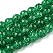 Spray Painted Crackle Glass Beads Strands, Round, Green, 8mm, Hole: 1.3~1.6mm, about 102~105pcs/strand, 30.55 inch~31.18 inch(77.6~79.2cm)(X-CCG-Q001-8mm-17-01)