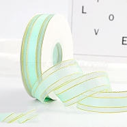 Polyester Organza Ribbons with Gold Edge, Garment Accessories, Gift Wrapping Ribbon, Aquamarine, 1 inch(25mm), about 49.21 Yards(45m)/Roll(PW-WG44996-07)