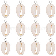 30Pcs Natural Cowrie Shell Pendants, Shell Charms with Eco-Friendly Copper Wire Loops, Real Platinum Plated, 27~30x14~15x7~7.5mm, Hole: 4mm(SHEL-SC0001-31B)