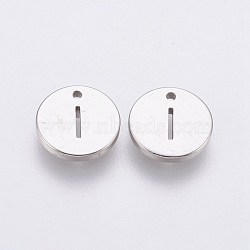 Non-Tarnish 304 Stainless Steel Charms, Flat Round with Letter, Stainless Steel Color, Letter.I, 10x1mm, Hole: 1mm(STAS-P225-104P-21)