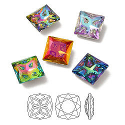 K9 Glass Rhinestone Cabochons, Point Back & Back Plated, Faceted, Square, Mixed Color, 12x12x5.5mm(RGLA-P036-09A-M)