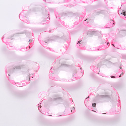 Transparent Acrylic Pendants, Faceted, Heart, Pearl Pink, 31.5x29x12.5mm, Hole: 4mm(X-TACR-T024-03B-903)