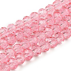 Transparent Baking Paint Glass Beads Strands, Faceted, Rondelle, Light Coral, 6x5mm, Hole: 1.2mm, about 84pcs/strand, 15.35''(39cm)(DGLA-A034-T6mm-D08)