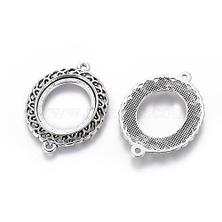 Tibetan Style Links Cabochon Bezel Open Back Settings, Antique Silver, Lead Free & Cadmium Free, 35x26x2mm, Hole: 2mm, Oval Tray: 18x21mm(X-TIBEP-R002-AS-LF)