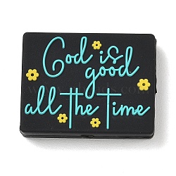 Inspirational Silicone Beads, Focal Beads, Rectangle with God is good all the time, Rectangle, 22x28x7mm, Hole: 2.5mm(SL-CBAF318-C02)