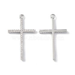 Brass Micro Pave Clear Cubic Zirconia Pendants, Cross Charms, Platinum, 28.5x16x2mm, Hole: 1.4mm(KK-E068-VF237)